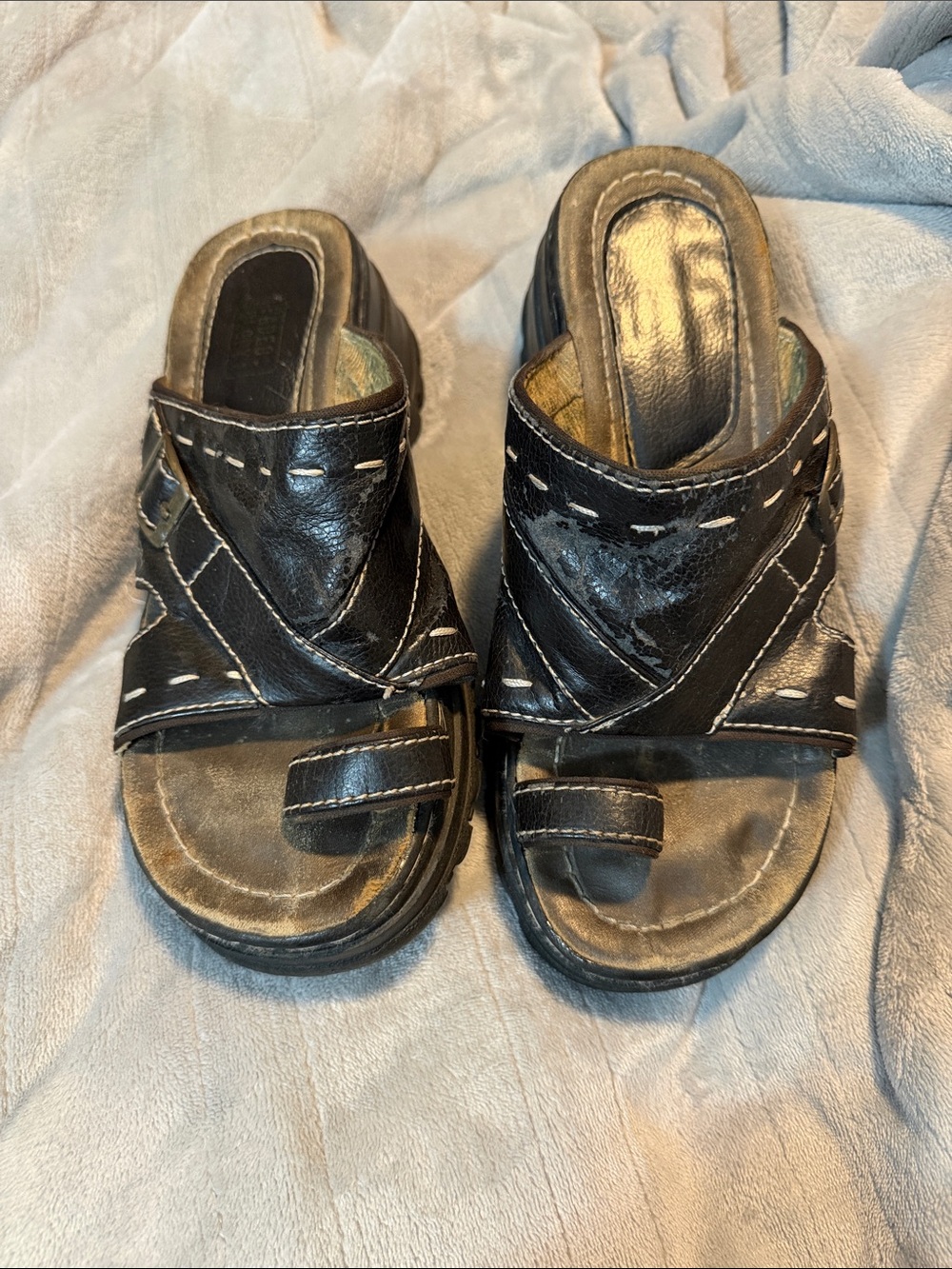 Faded Glory Vintage Y2K Chunky Toe Ring Brown Platform Sandals